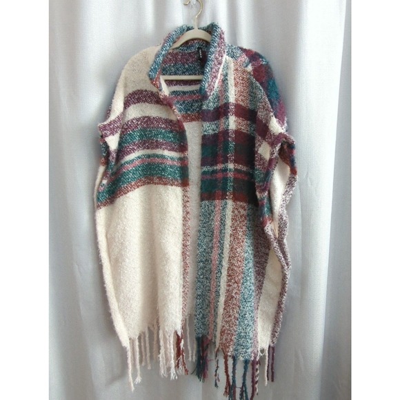 Torrid Open Front Cardigan Sweater Womens One Size Poncho Fringe Plaid - Picture 1 of 6